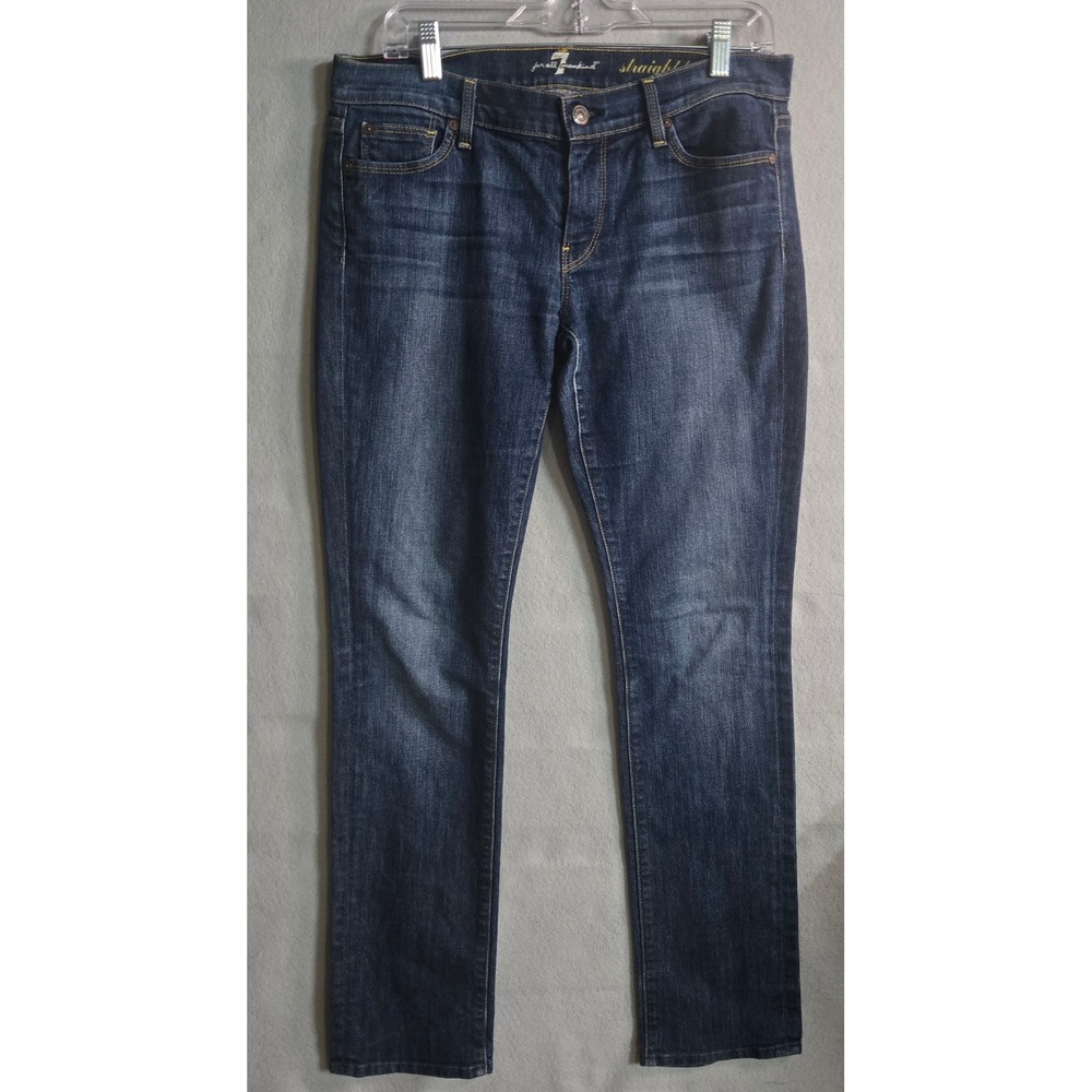 7 For All Mankind Straight Leg Jeans Dark Wash Squiggle Pocket Womens 29‎